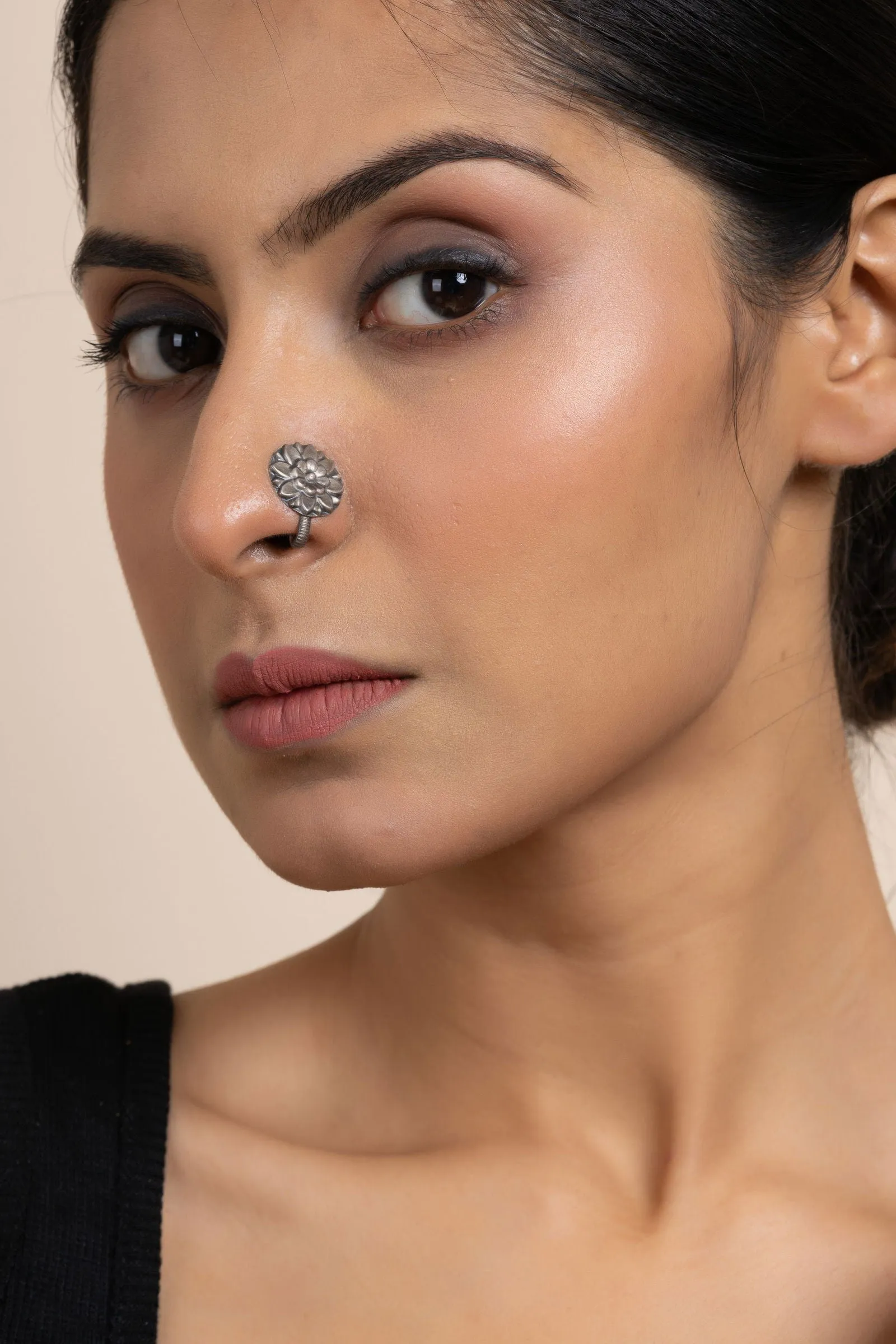 925 Silver Floral Round Clip On Nose Pin - Elegant Non-Piercing Accessory for All Occasions