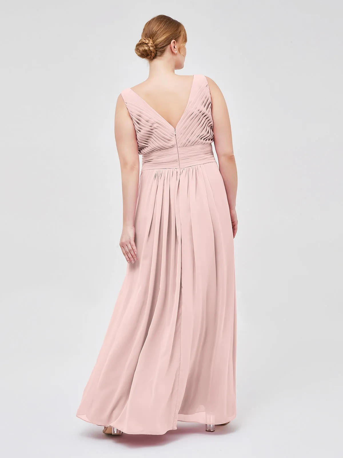 A-line Chiffon Floor Length V Neck Dresses Dusty Rose Plus Size