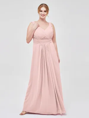 A-line Chiffon Floor Length V Neck Dresses Dusty Rose Plus Size