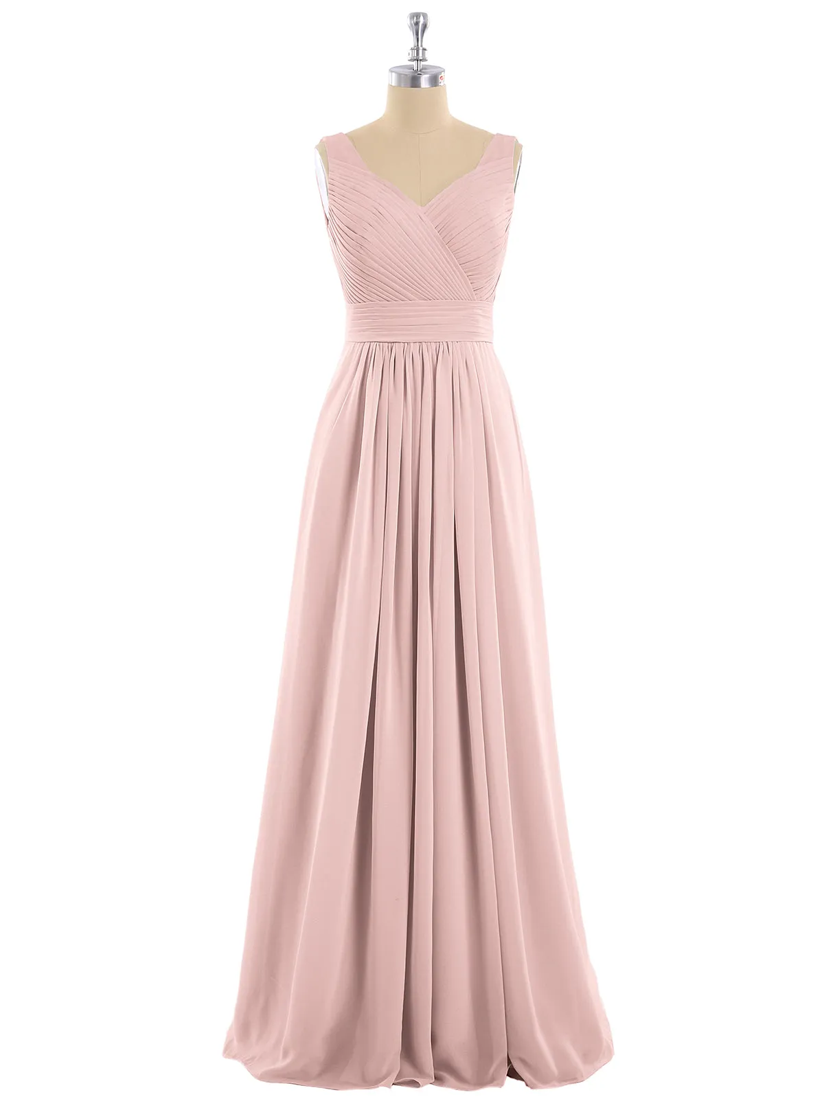 A-line Chiffon Floor Length V Neck Dresses Dusty Rose Plus Size