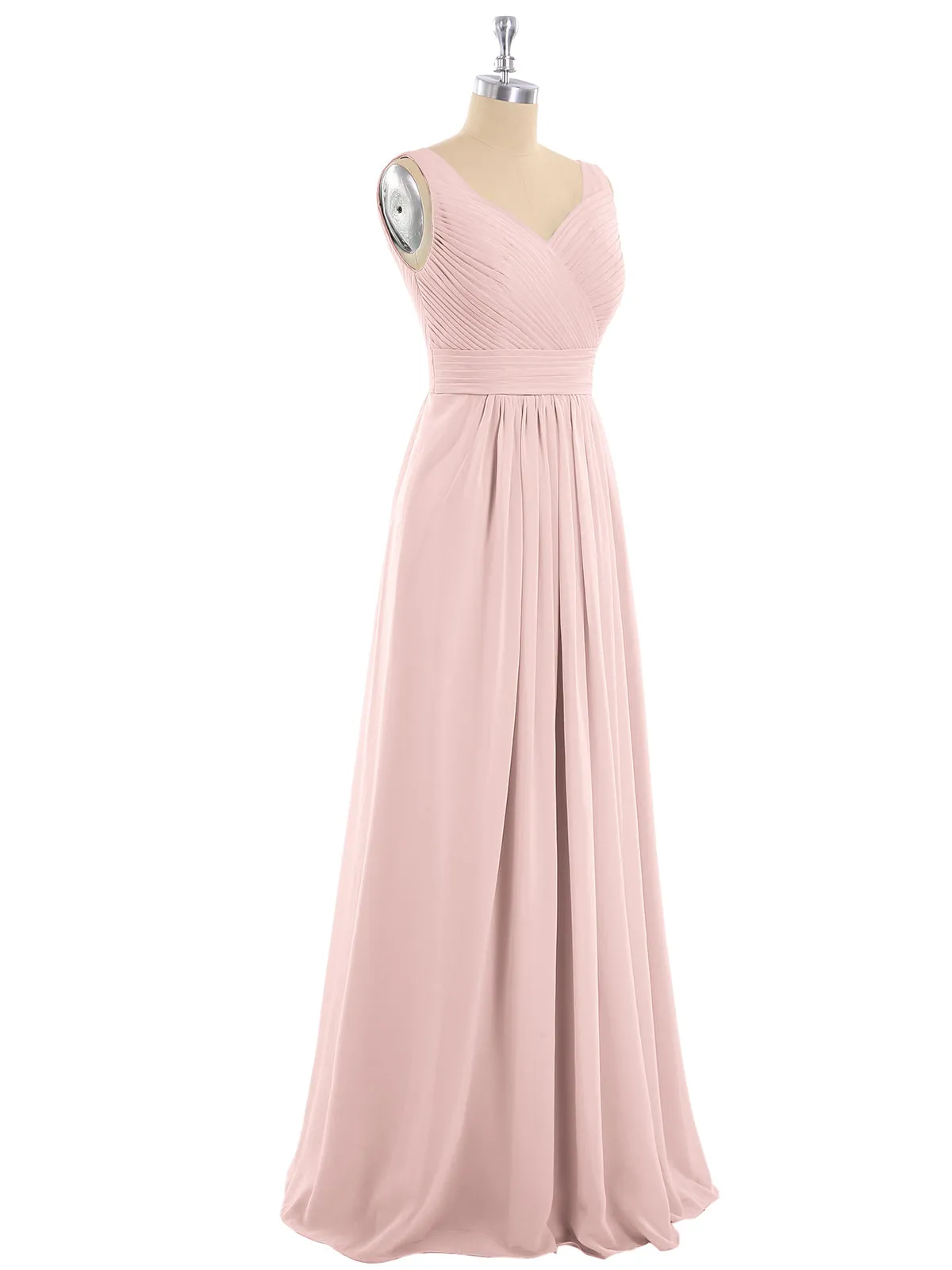 A-line Chiffon Floor Length V Neck Dresses Dusty Rose Plus Size