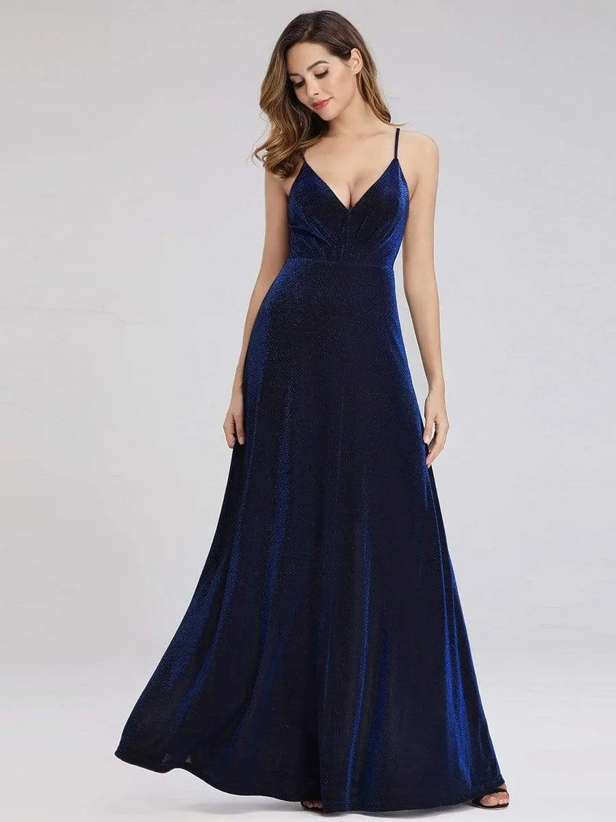 A-Line Spaghetti Straps Velvet Evening Party Dresses for Women