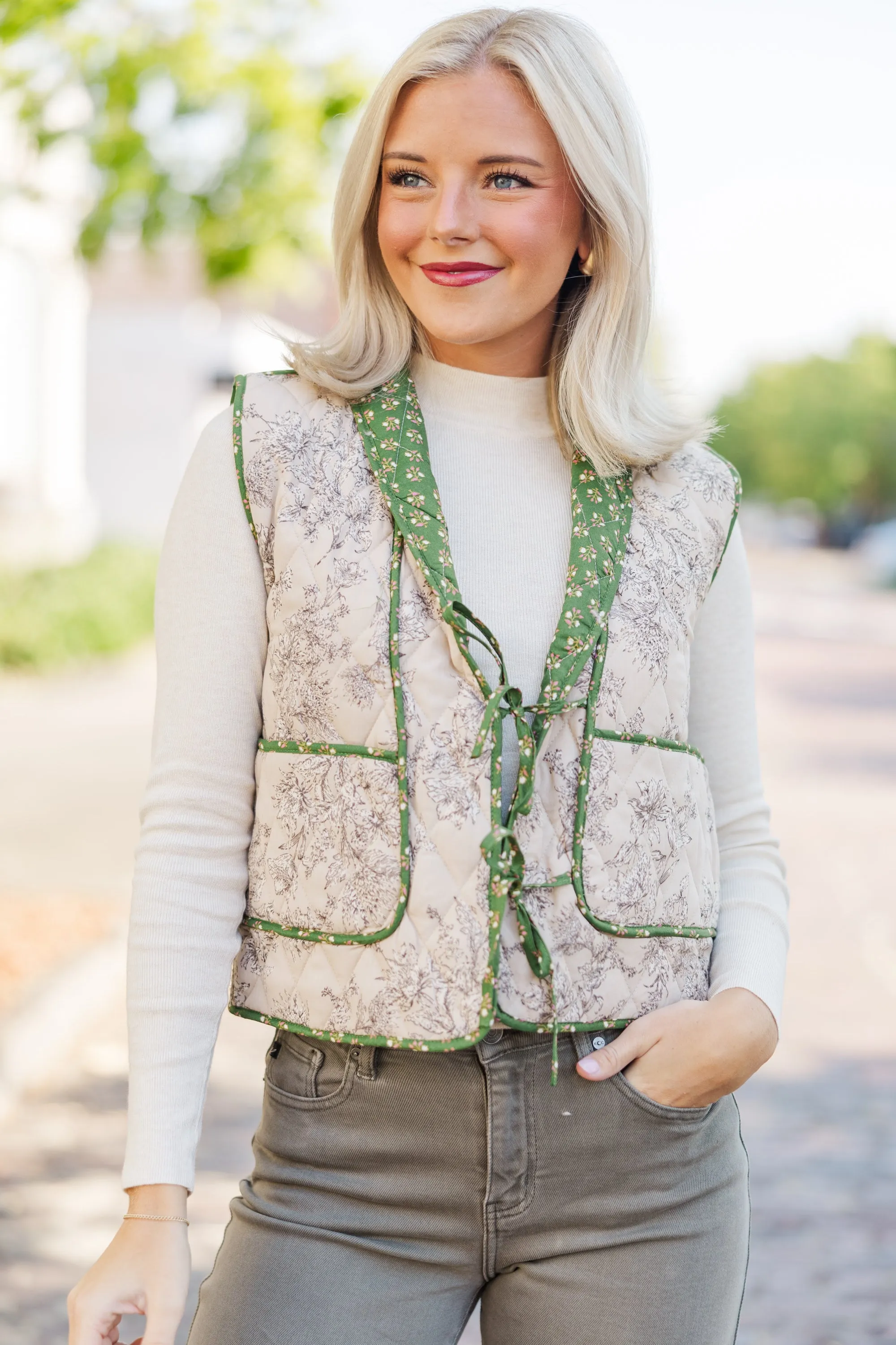 Always Be There Light Mocha Brown Ditsy Floral Vest