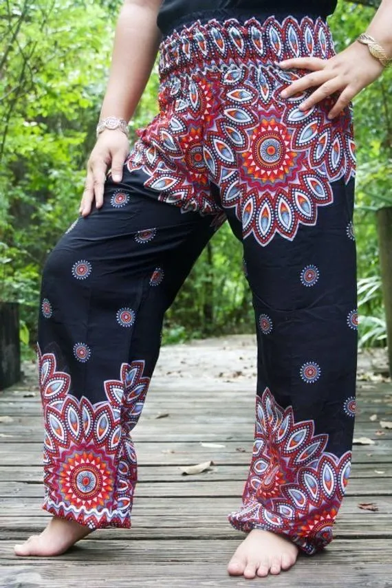 Black FLORAL Harem Pants Women Boho Pants Hippie