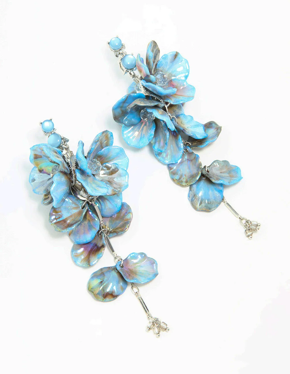 Blue Acrylic Petal Large Drop Earrings