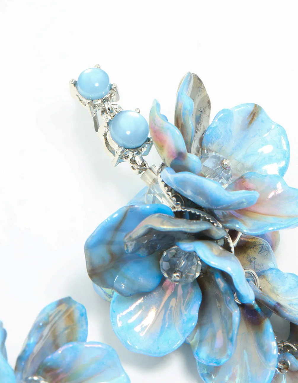 Blue Acrylic Petal Large Drop Earrings