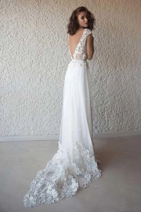 Boho Flowy See Through 3D Lace Appliques Summer Wedding Dress