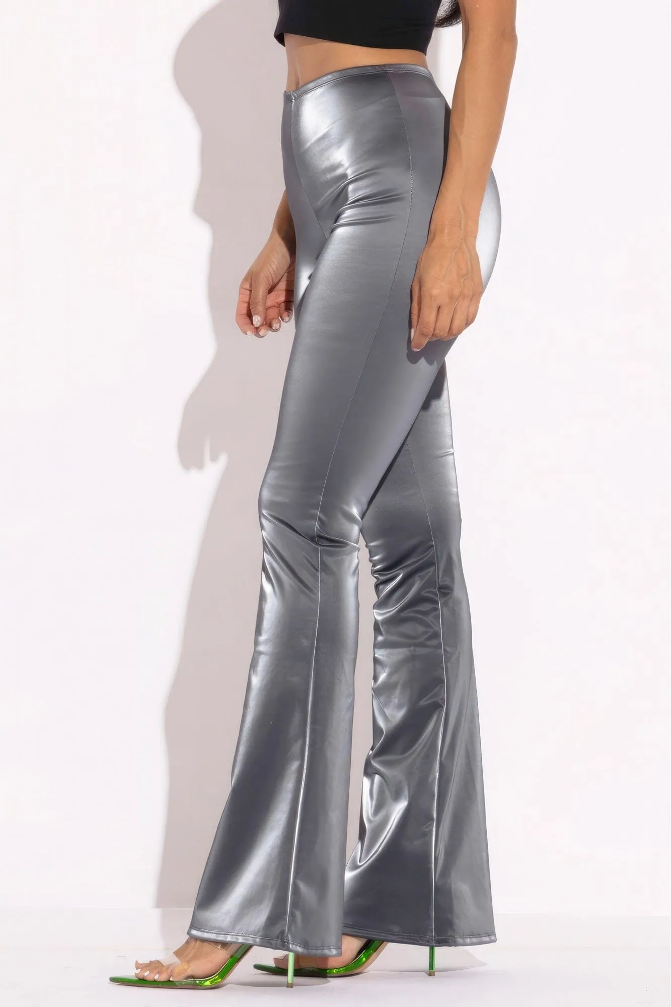 Charcoal Grey Velvet Flared Pants