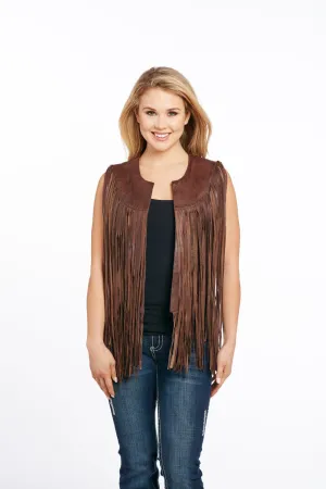 Cripple Creek Womens Antique Brown Leather Lamb Fringe Vest