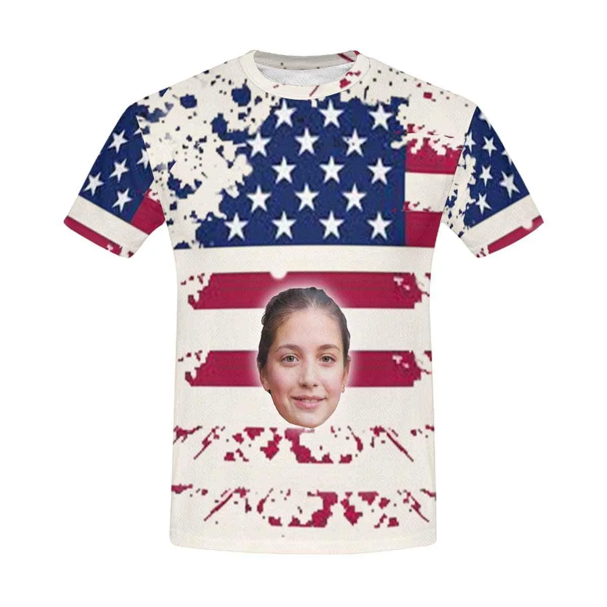 Custom Face Shirts with American Flag Men's All Over Print T-shirt Put Your Face on Tee for Him