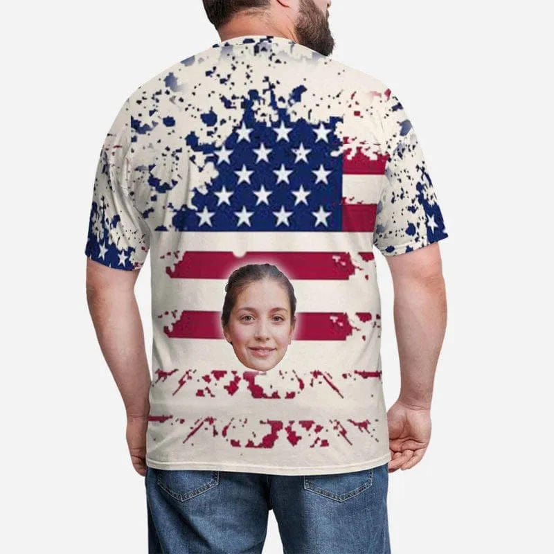 Custom Face Shirts with American Flag Men's All Over Print T-shirt Put Your Face on Tee for Him