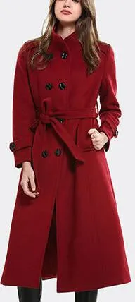 Double-Breasted Belted Wool Coat, Red