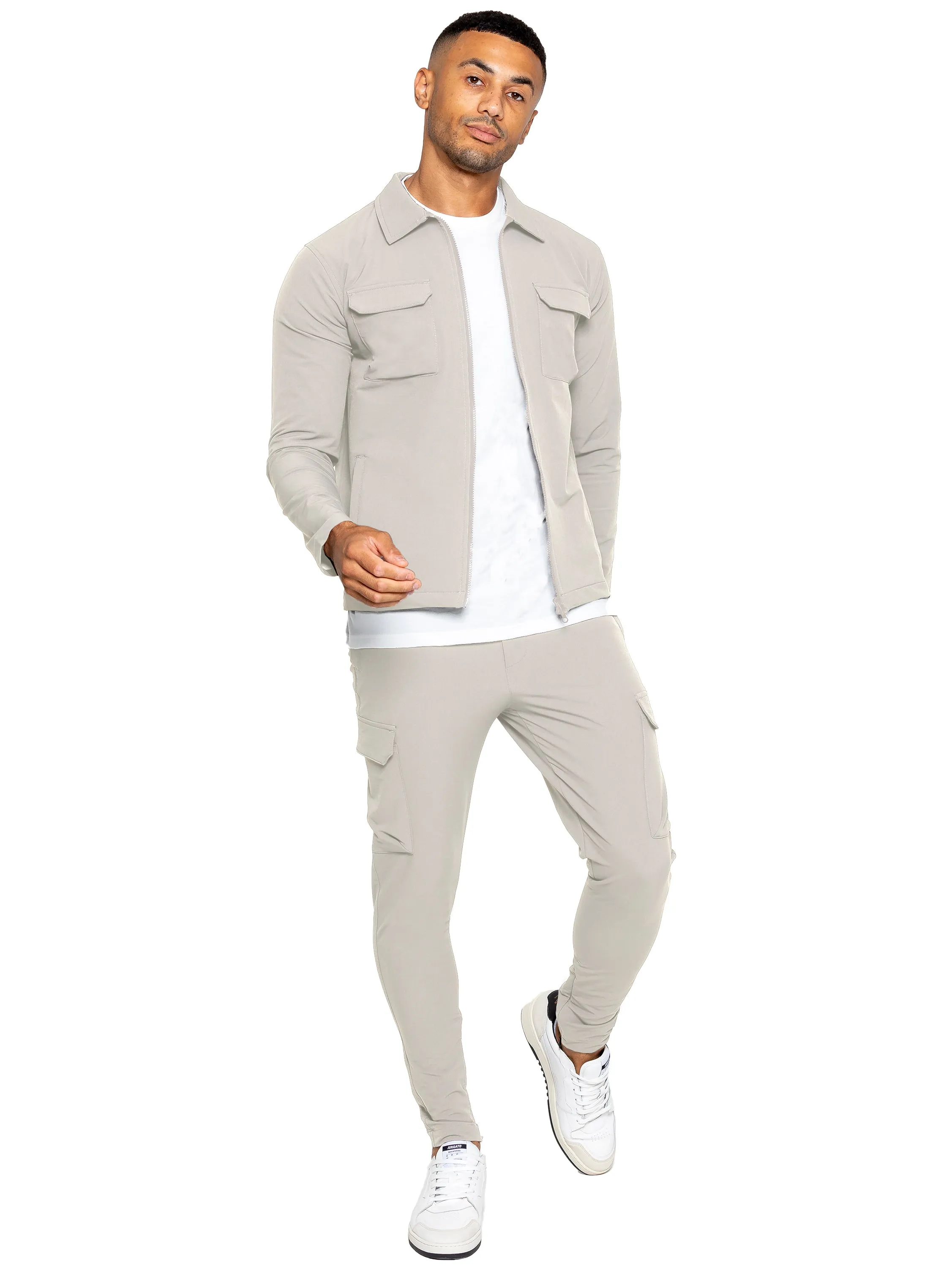 Enzo | Mens Cargo Shacket Tracksuit Set