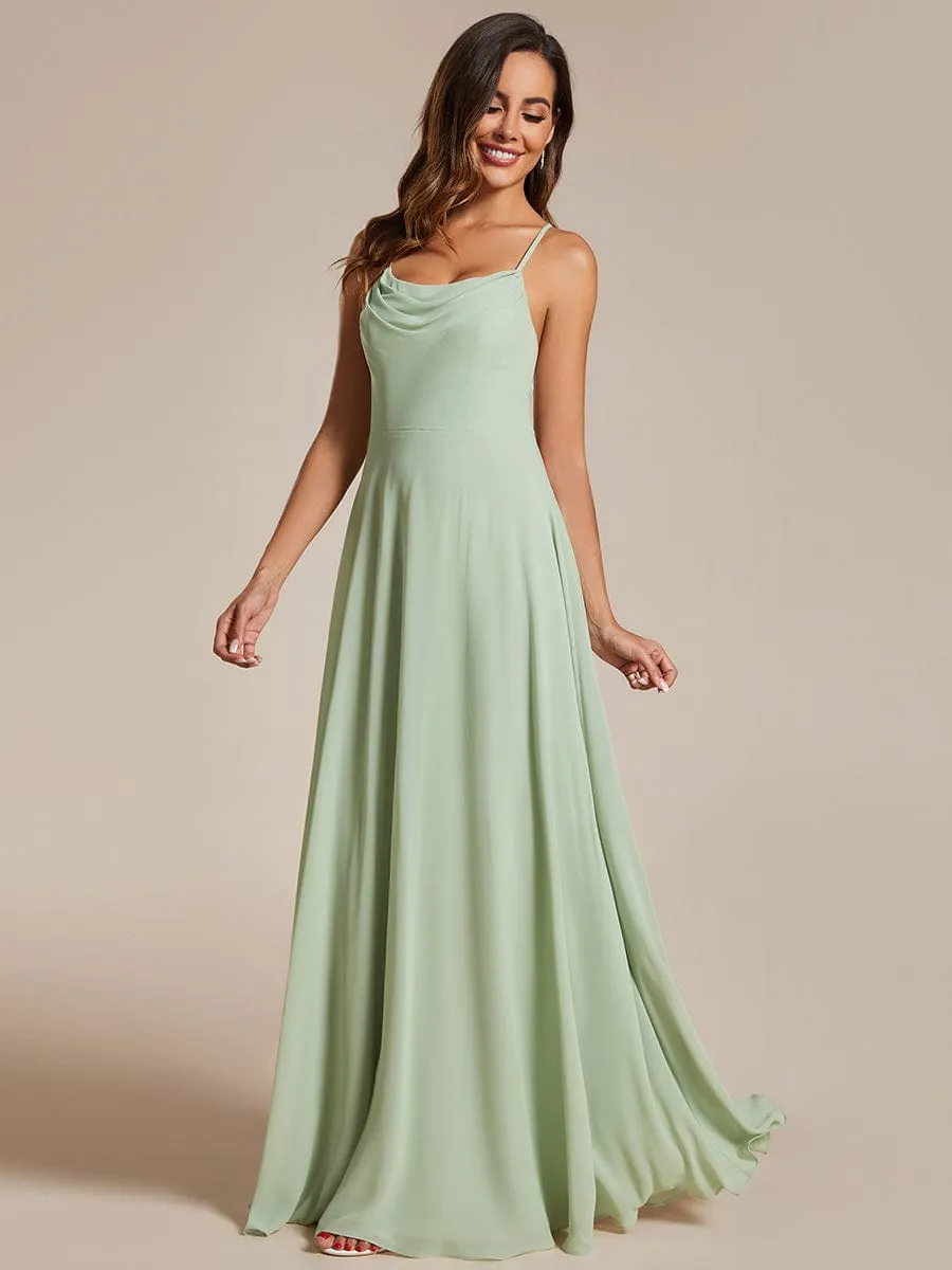 Flowy Back Criss-Cross Swing Collar Sleeveless A-Line Bridesmaid Dress