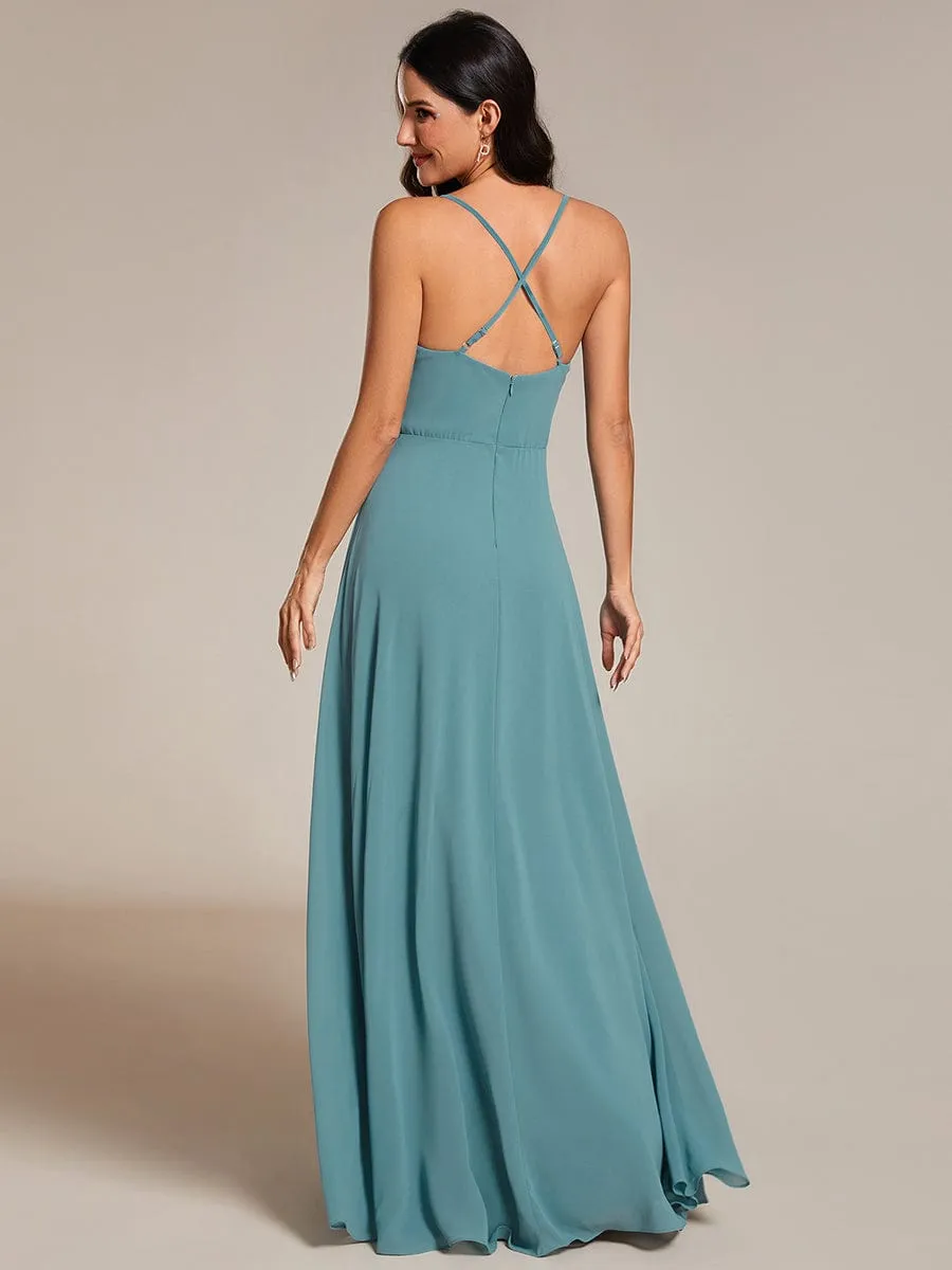 Flowy Back Criss-Cross Swing Collar Sleeveless A-Line Bridesmaid Dress