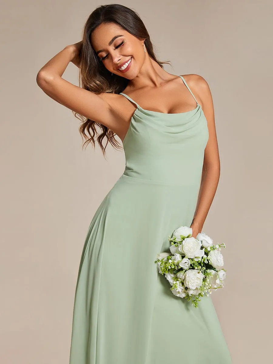 Flowy Back Criss-Cross Swing Collar Sleeveless A-Line Bridesmaid Dress