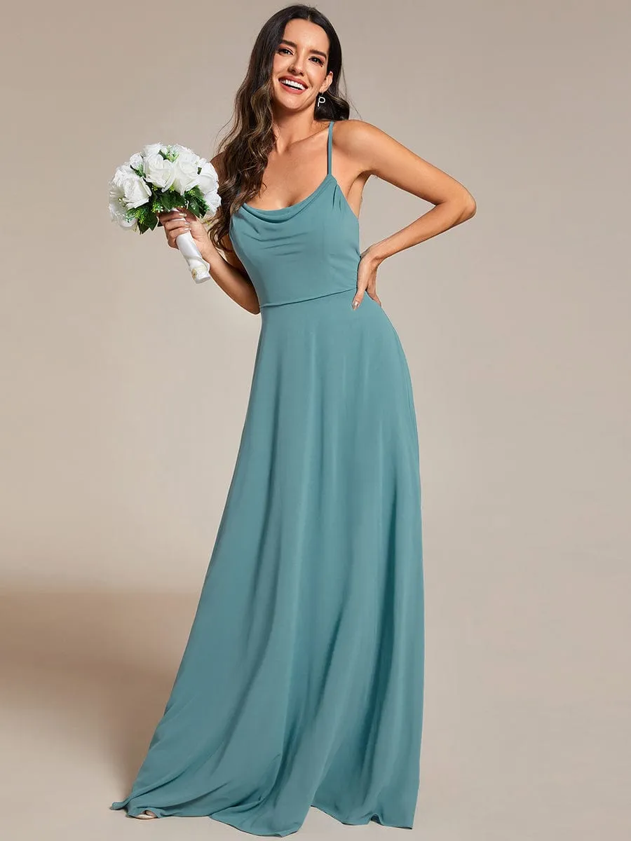 Flowy Back Criss-Cross Swing Collar Sleeveless A-Line Bridesmaid Dress