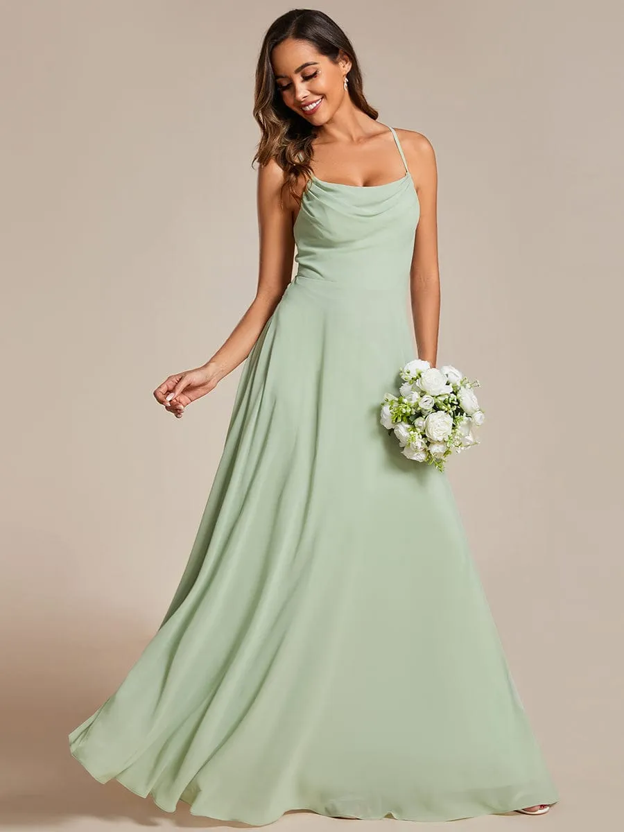 Flowy Back Criss-Cross Swing Collar Sleeveless A-Line Bridesmaid Dress