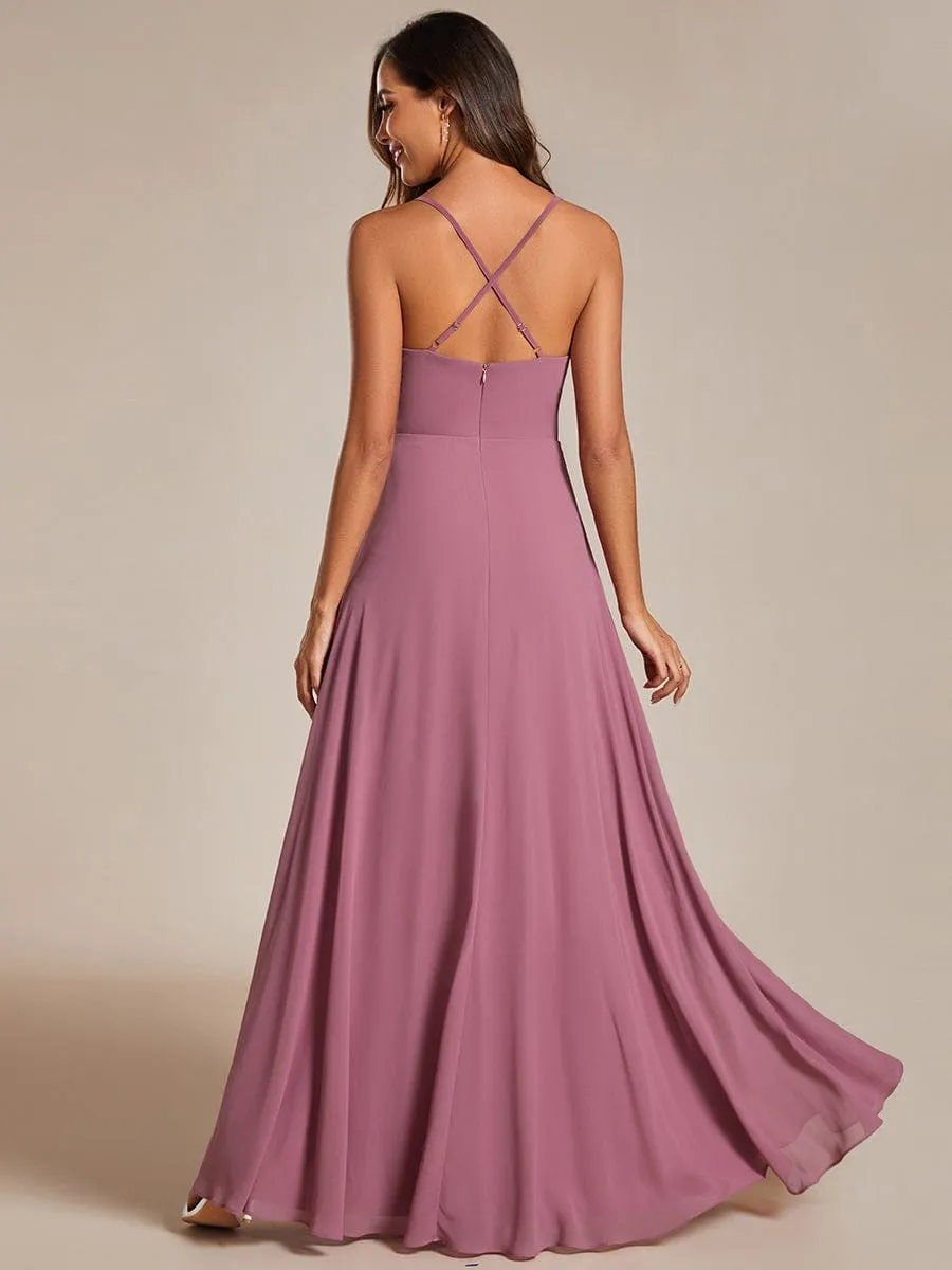 Flowy Back Criss-Cross Swing Collar Sleeveless A-Line Bridesmaid Dress