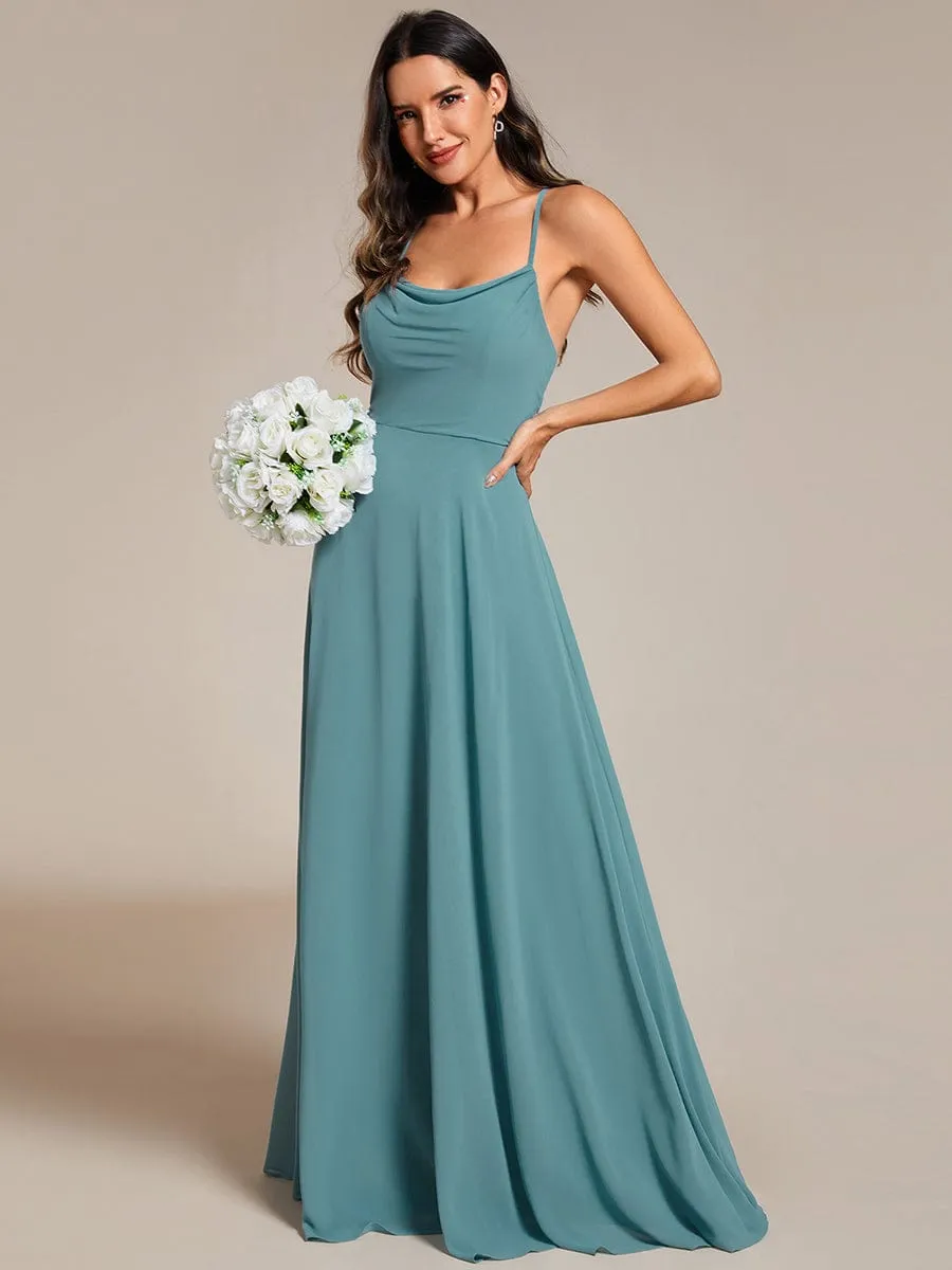 Flowy Back Criss-Cross Swing Collar Sleeveless A-Line Bridesmaid Dress