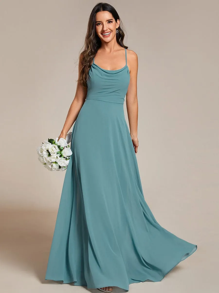 Flowy Back Criss-Cross Swing Collar Sleeveless A-Line Bridesmaid Dress