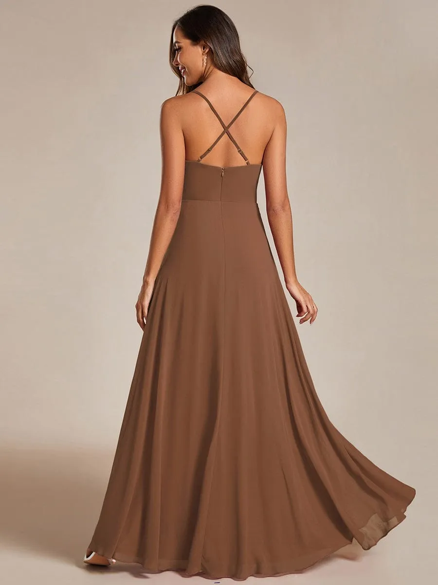 Flowy Back Criss-Cross Swing Collar Sleeveless A-Line Bridesmaid Dress