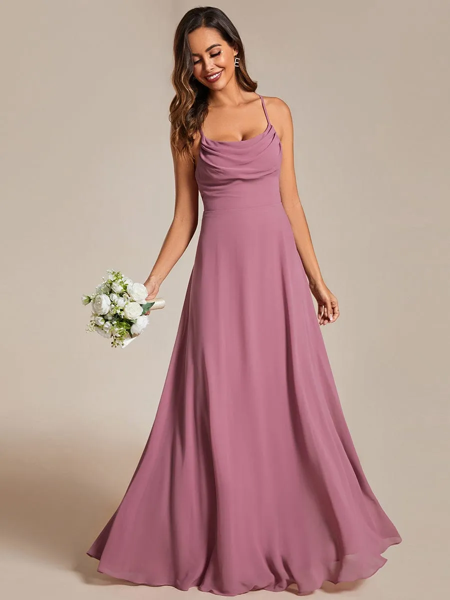 Flowy Back Criss-Cross Swing Collar Sleeveless A-Line Bridesmaid Dress