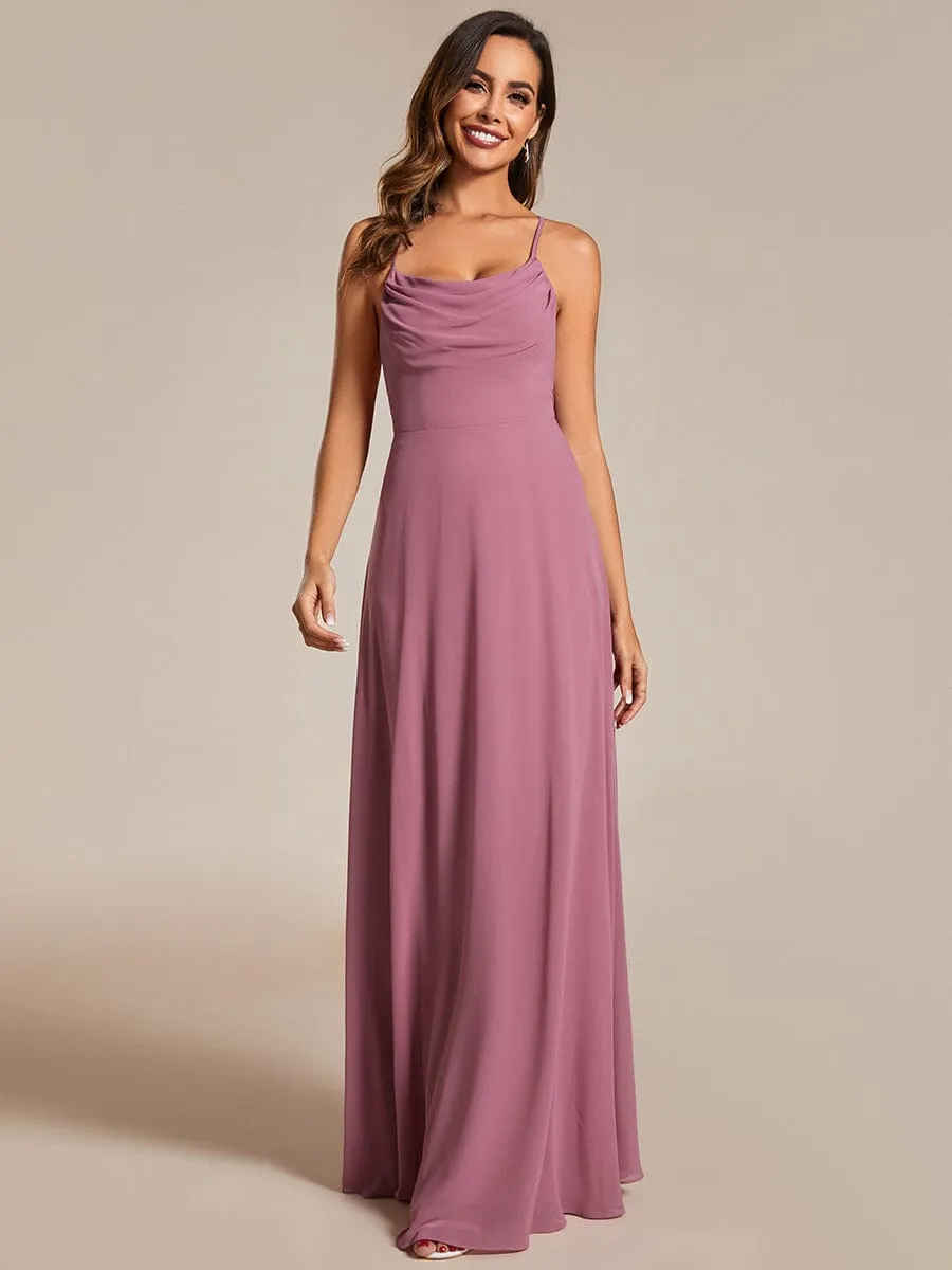 Flowy Back Criss-Cross Swing Collar Sleeveless A-Line Bridesmaid Dress