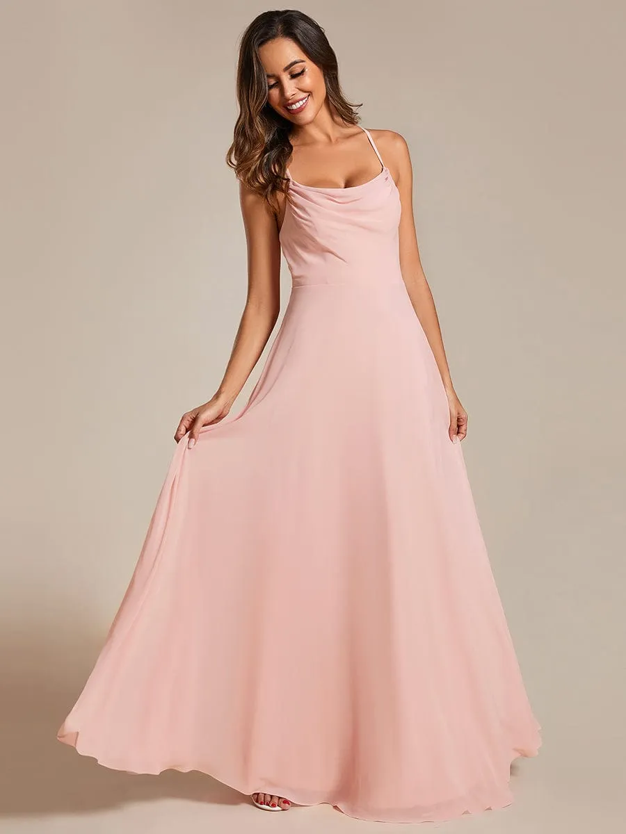 Flowy Back Criss-Cross Swing Collar Sleeveless A-Line Bridesmaid Dress