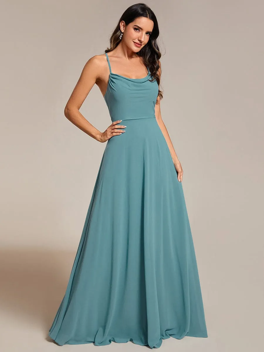 Flowy Back Criss-Cross Swing Collar Sleeveless A-Line Bridesmaid Dress