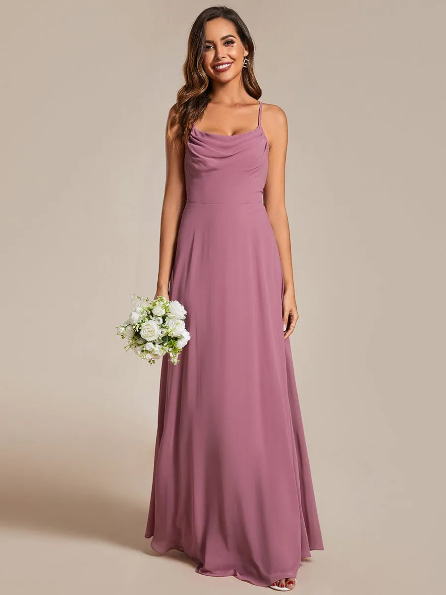 Flowy Back Criss-Cross Swing Collar Sleeveless A-Line Bridesmaid Dress