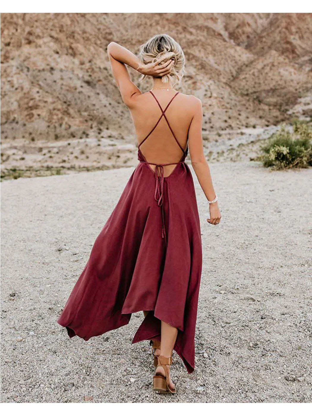 Handkerchief  Maxi Backless Strap Dress