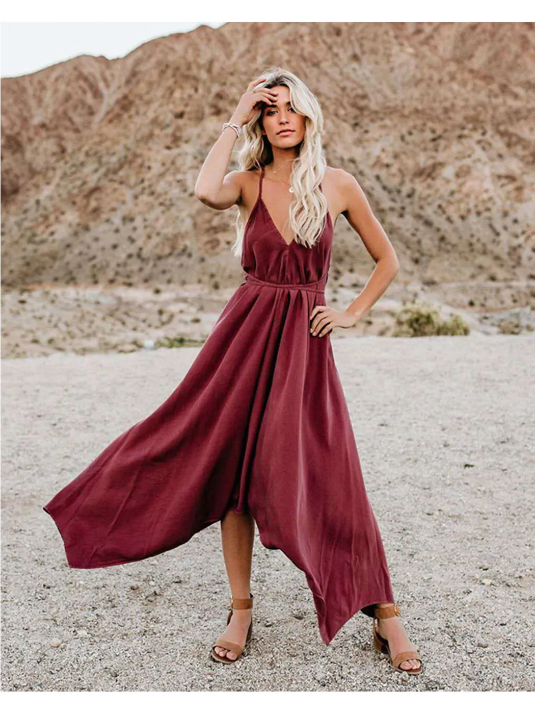 Handkerchief  Maxi Backless Strap Dress