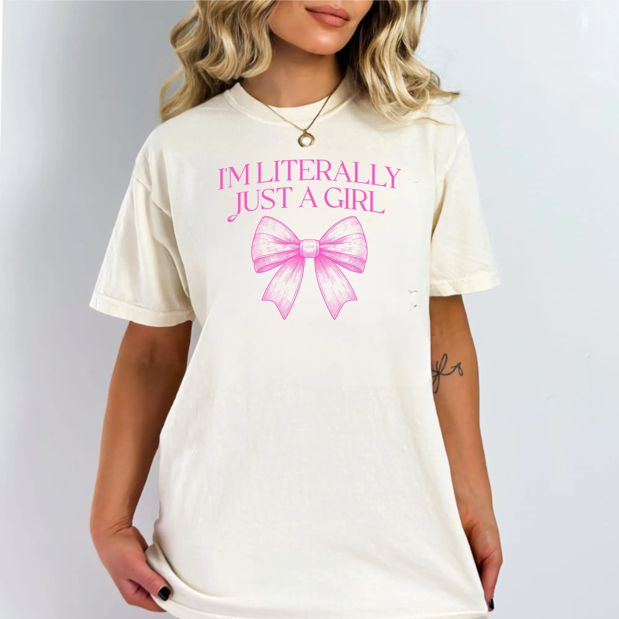 I'm Literally Just A Girl | Pink Bow Shirt