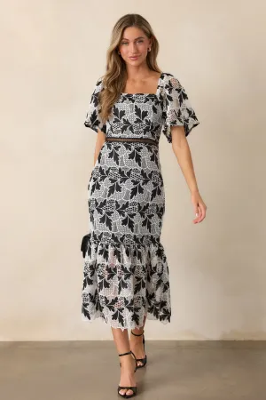 In This Moment Black & White Embroidered Midi Dress