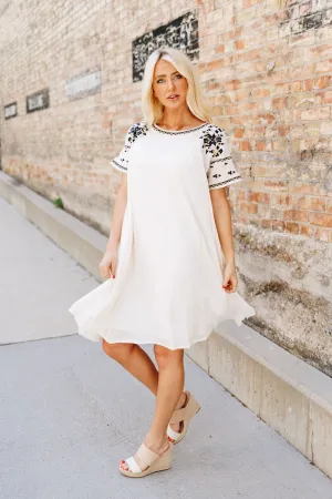 Ivory Elegance Embroidered Midi Dress