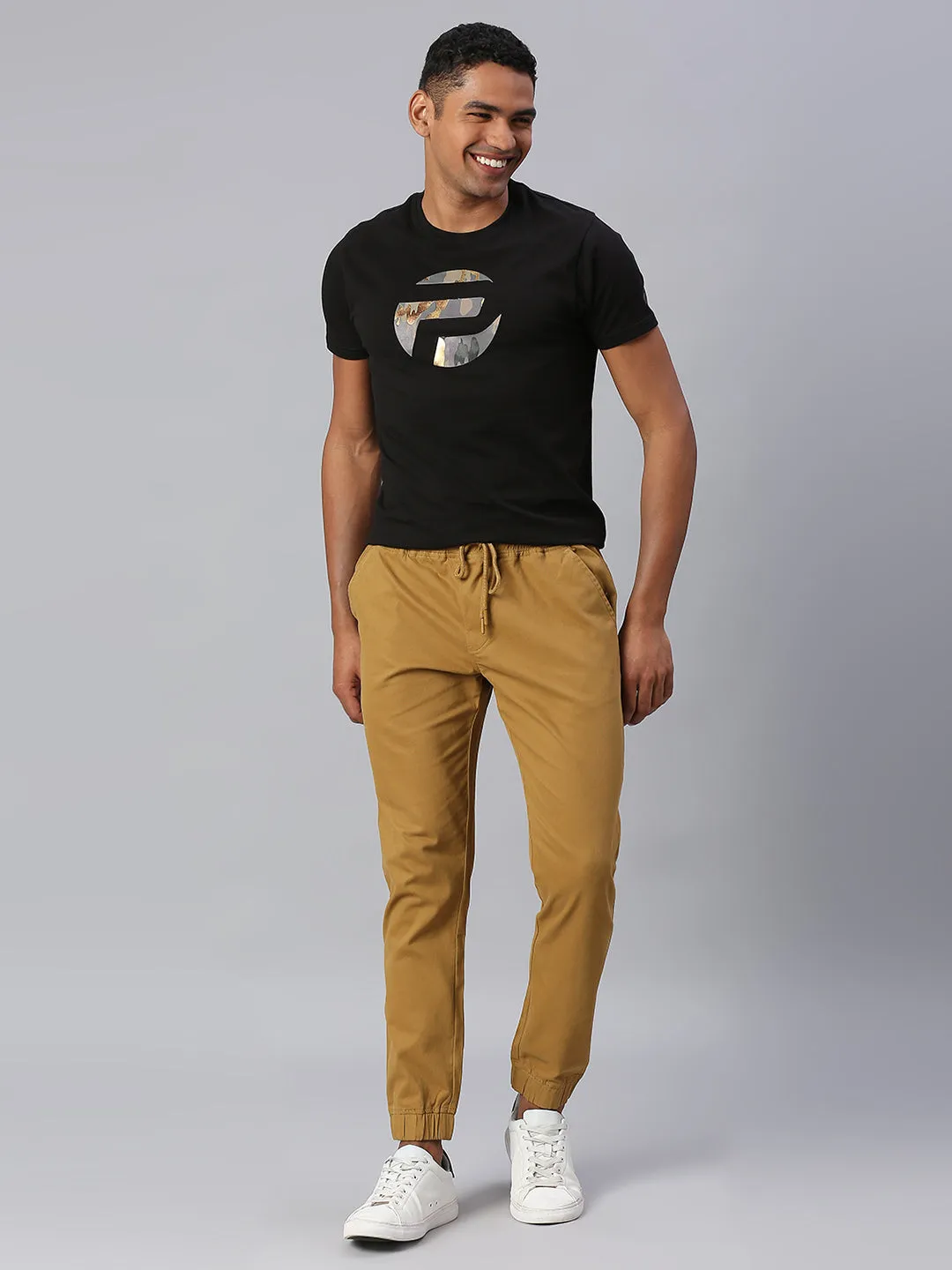 Men's Straight Fit Cotton Joggers (Khaki)