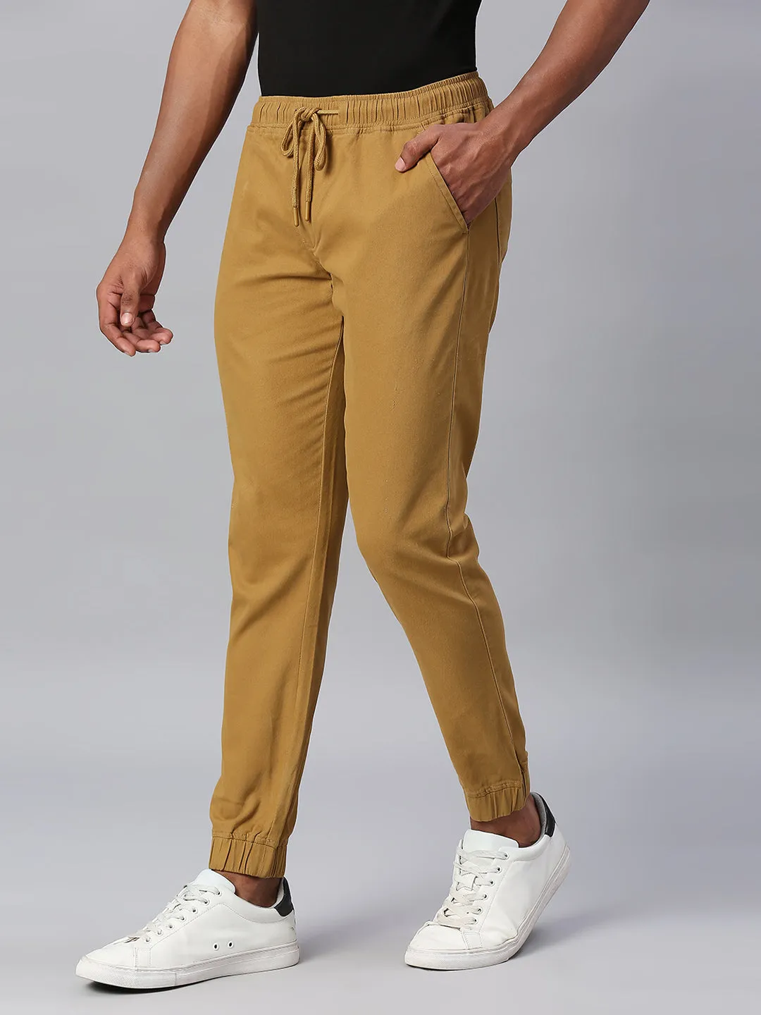 Men's Straight Fit Cotton Joggers (Khaki)