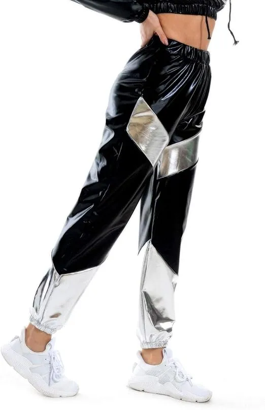 Metallic Silver-Blue Elastic Jogger Pants