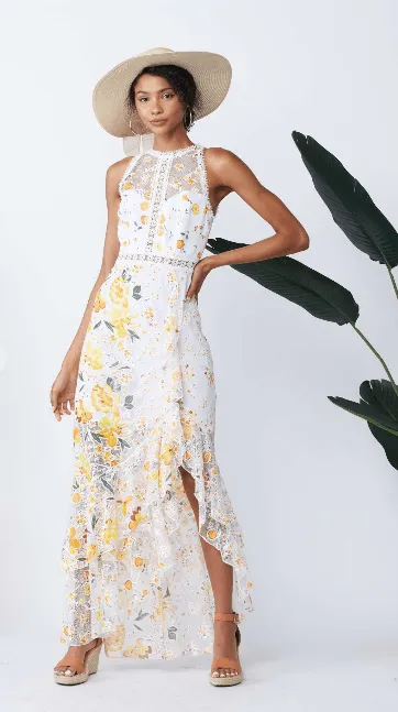 Minuet High-Low Yellow Daisy Maxi Dress