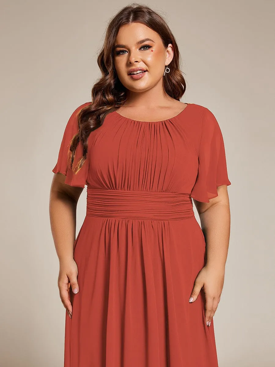 Plus Size Chiffon Round Neckline A-Line Midi Wedding Guest Dress