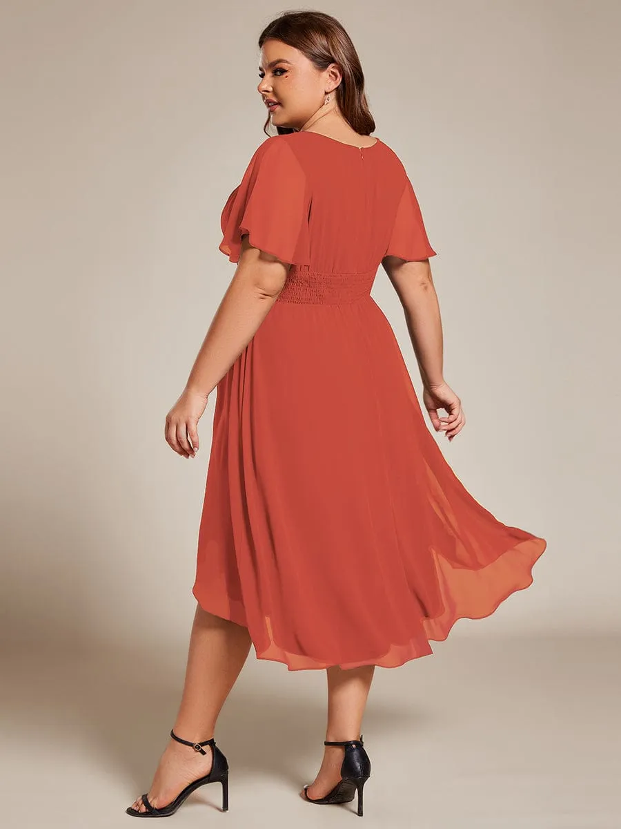 Plus Size Chiffon Round Neckline A-Line Midi Wedding Guest Dress