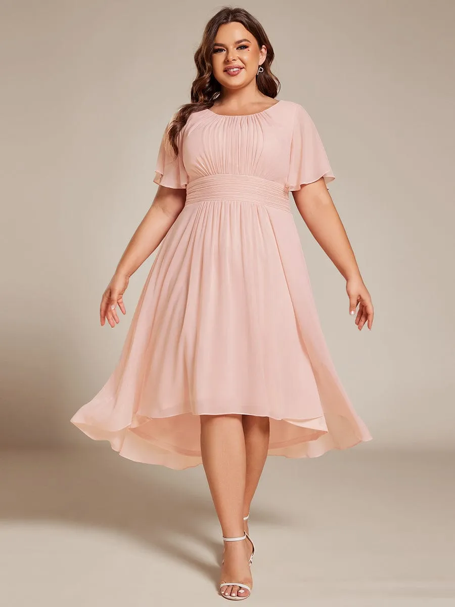 Plus Size Chiffon Round Neckline A-Line Midi Wedding Guest Dress