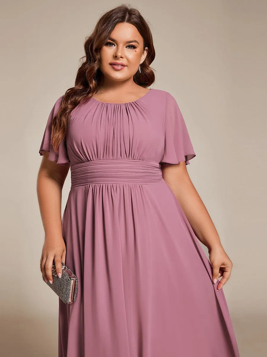 Plus Size Chiffon Round Neckline A-Line Midi Wedding Guest Dress