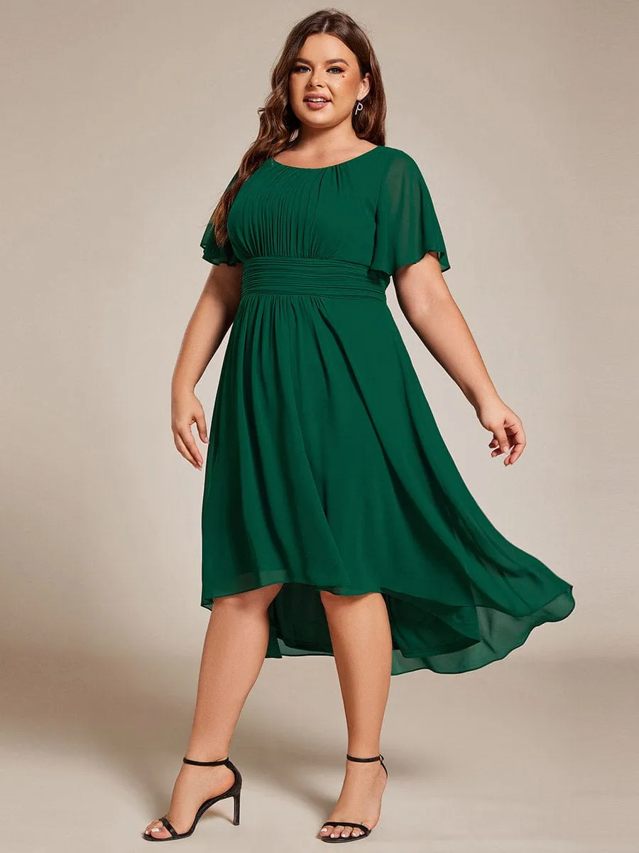 Plus Size Chiffon Round Neckline A-Line Midi Wedding Guest Dress