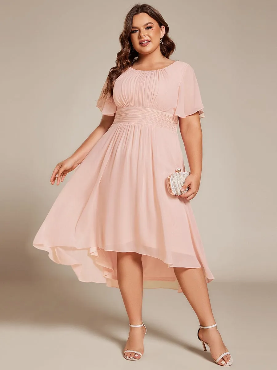 Plus Size Chiffon Round Neckline A-Line Midi Wedding Guest Dress