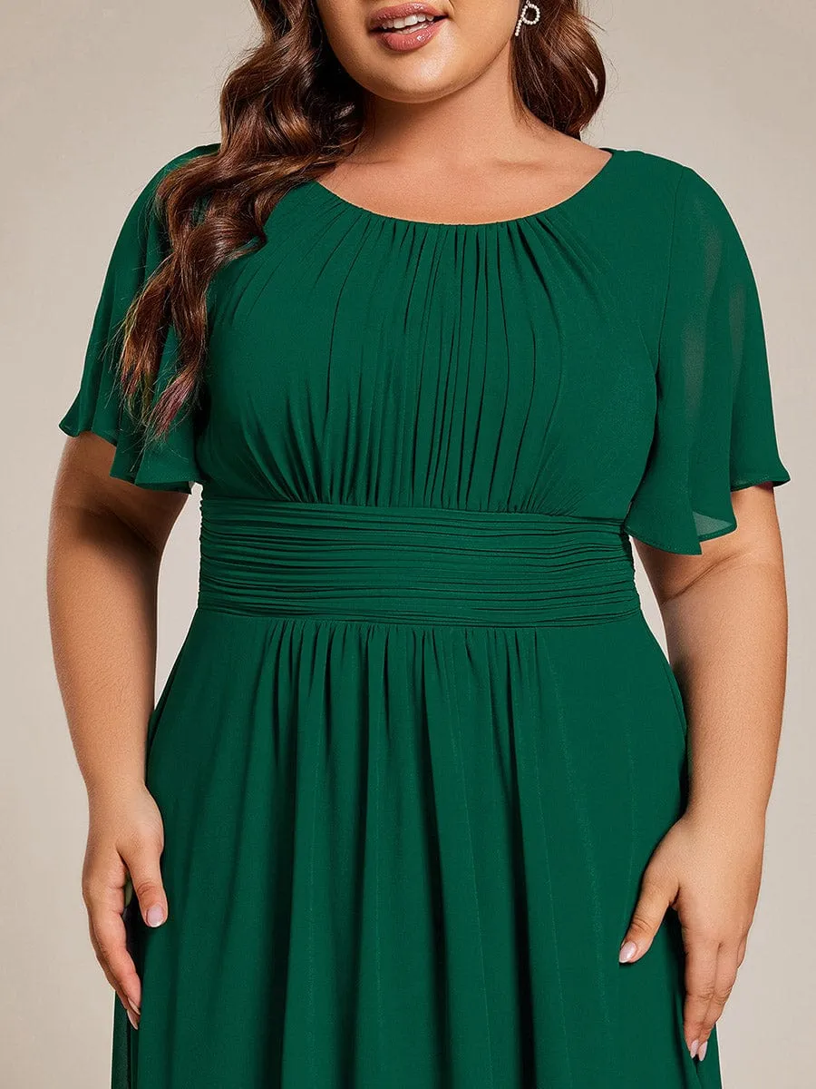 Plus Size Chiffon Round Neckline A-Line Midi Wedding Guest Dress