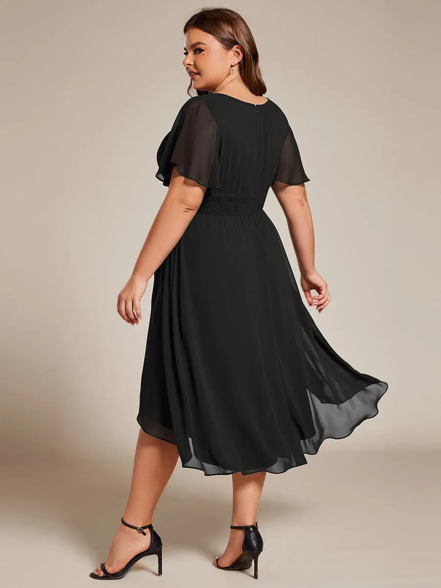 Plus Size Chiffon Round Neckline A-Line Midi Wedding Guest Dress