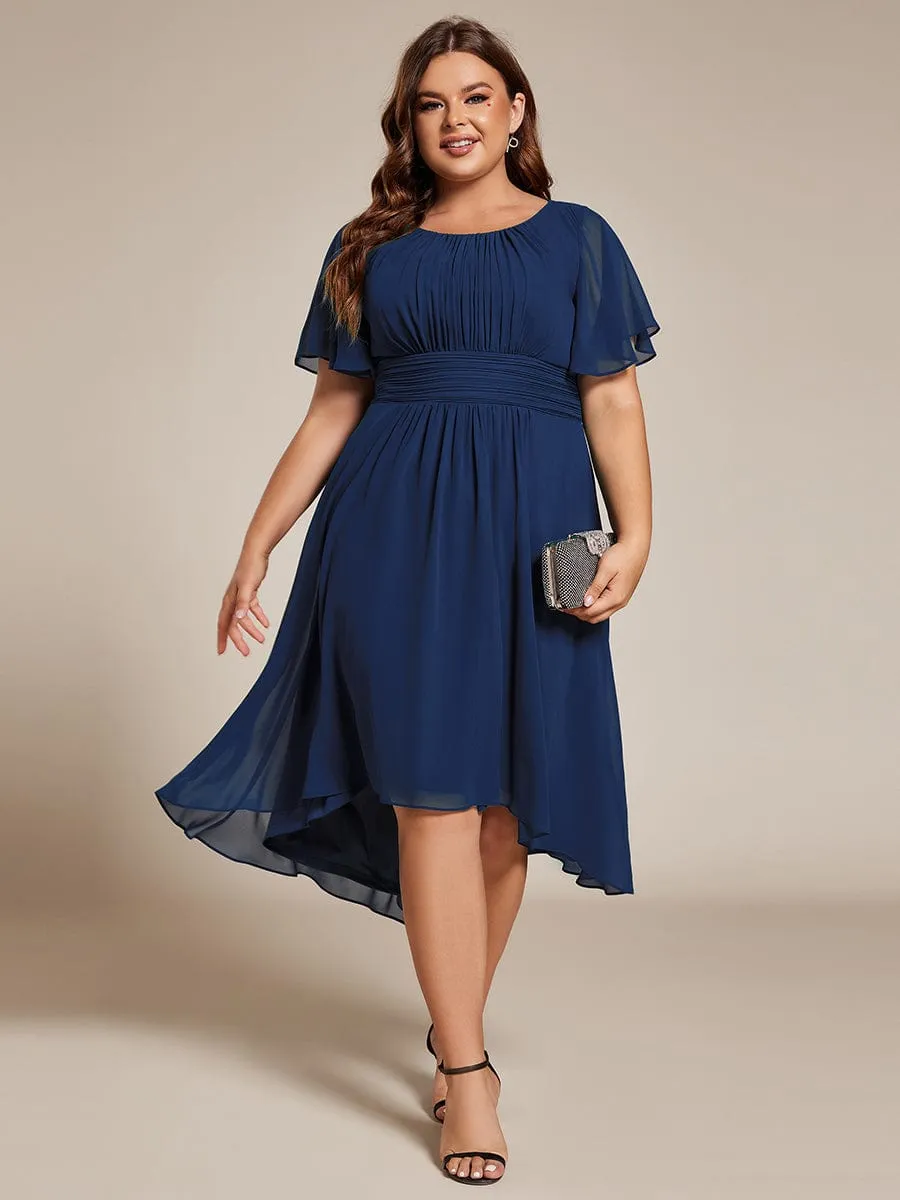 Plus Size Chiffon Round Neckline A-Line Midi Wedding Guest Dress