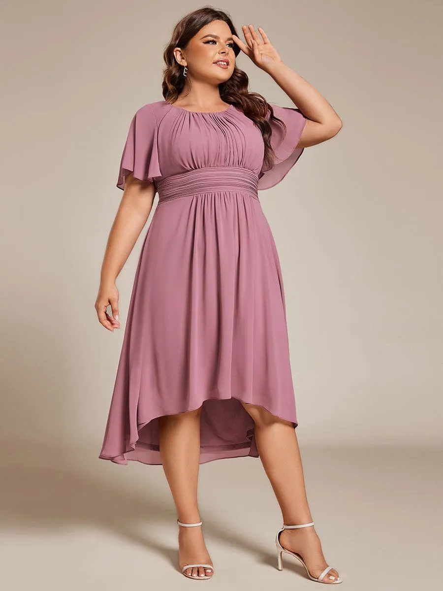 Plus Size Chiffon Round Neckline A-Line Midi Wedding Guest Dress